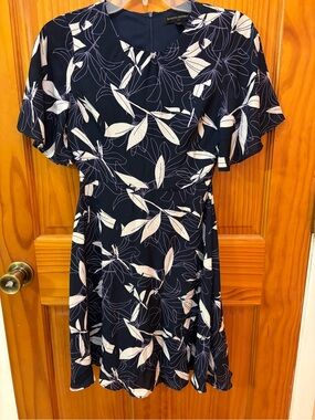 Banana Republic Navy and White Floral Fit-and-Flare Mini Dress
